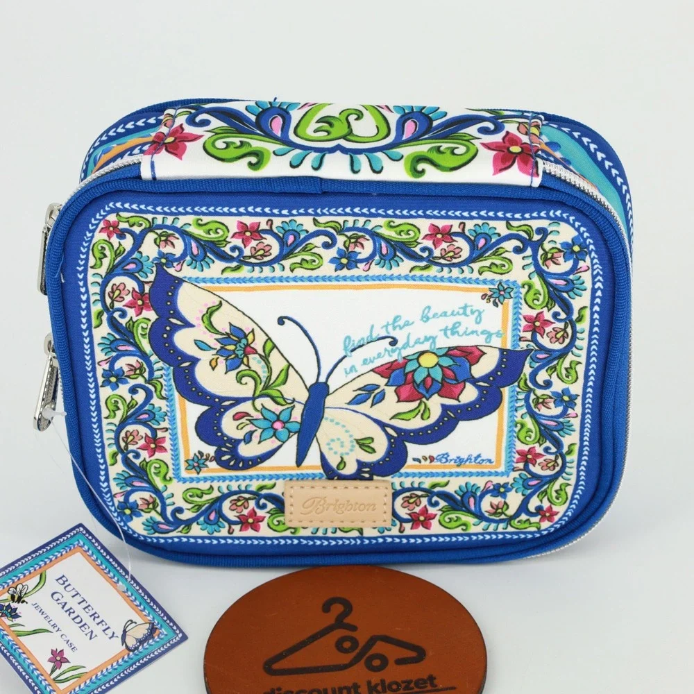 Brighton Butterfly Garden Jewelry Case‎ Blue Floral Travel Organizer Whimsical
